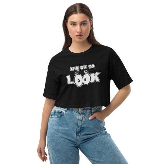 IT'S OK TO LOOK - Loose drop shoulder crop top BLACK