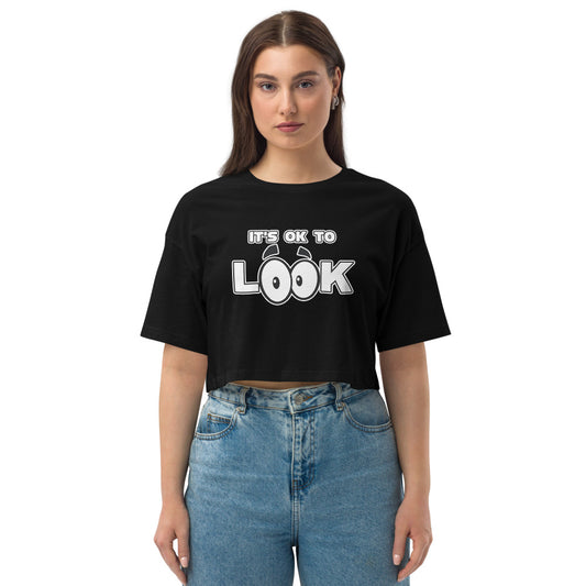 IT'S OK TO LOOK - Loose drop shoulder crop top BLACK